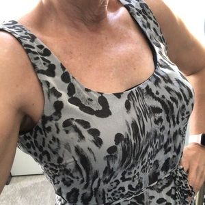 Chicos Like New Maxi Leopard print dress, sheer fabric w/full lining Sz. 0